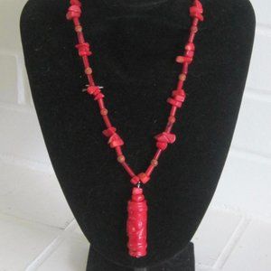 Chinese Red Coral Carved Rabbit Necklace